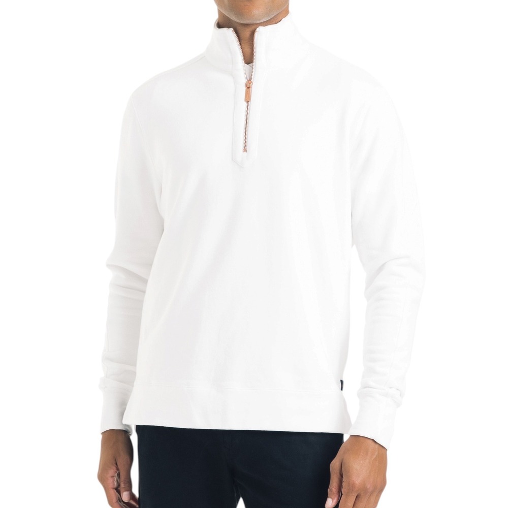 Good Man Brand Mens White Slim Fit Knit 100% Cotton Quarter Zip Sweater‎ Medium